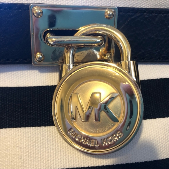 Michael Kors Large Hamilton Striped Bag Tote Black - Picture 6 of 7